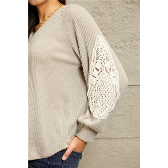 Sew In Love Full Size Lace Patch Detail Sweater - Picture 5 of 9